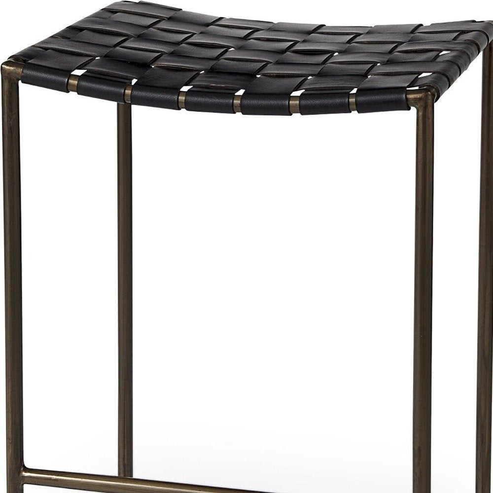 29" Black And Bronze Leather And Metal Backless Counter Height Bar Chair