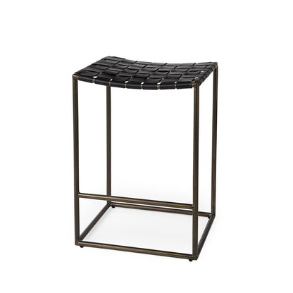 29" Black And Bronze Leather And Metal Backless Counter Height Bar Chair