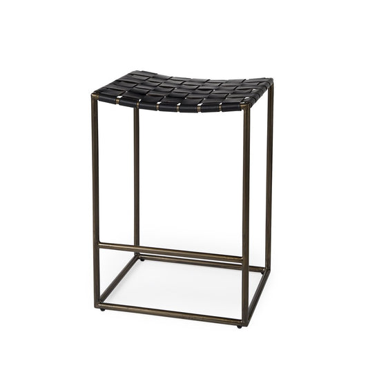 29" Bronze Leather and Metal Backless Bar Chair