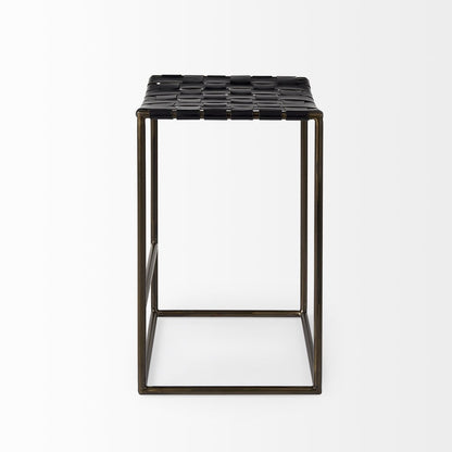 29" Black And Bronze Leather And Metal Backless Counter Height Bar Chair