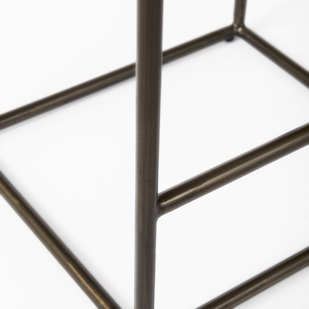29" Black And Bronze Leather And Metal Backless Counter Height Bar Chair