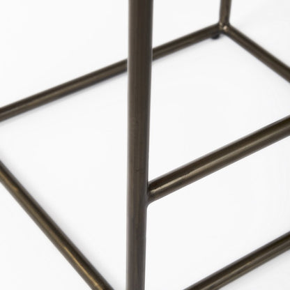 29" Black And Bronze Leather And Metal Backless Counter Height Bar Chair