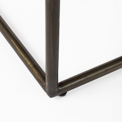 29" Black And Bronze Leather And Metal Backless Counter Height Bar Chair