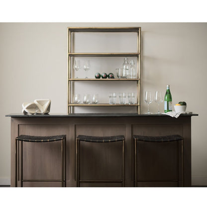 29" Bronze Leather and Metal Backless Bar Chair