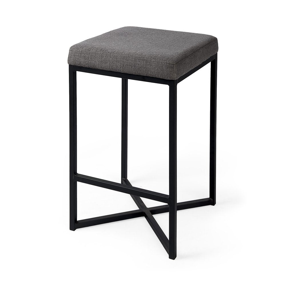 26" Gray And Black Fabric And Metal Backless Counter Height Bar Chair