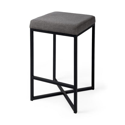 26" Gray And Black Fabric And Metal Backless Counter Height Bar Chair