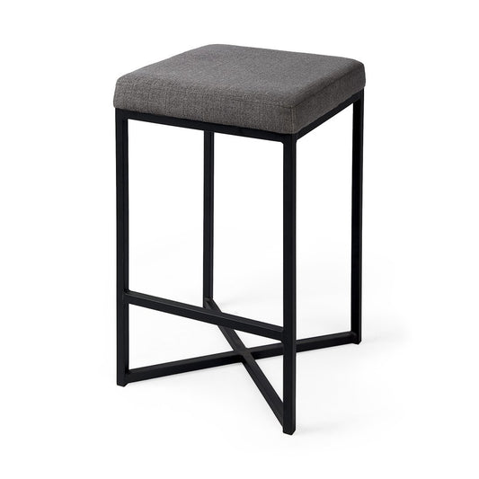 26" Gray And Black Fabric And Metal Backless Counter Height Bar Chair