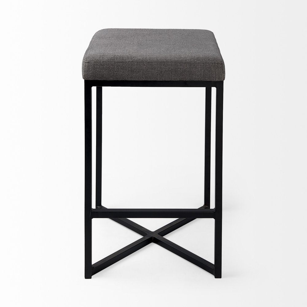 26" Gray And Black Fabric And Metal Backless Counter Height Bar Chair