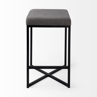 26" Gray And Black Fabric And Metal Backless Counter Height Bar Chair