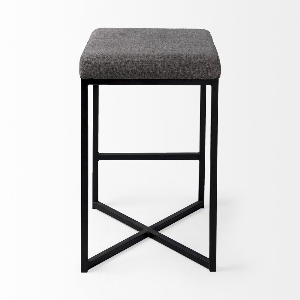 26" Gray And Black Fabric And Metal Backless Counter Height Bar Chair