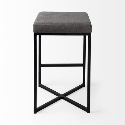 26" Gray And Black Fabric And Metal Backless Counter Height Bar Chair