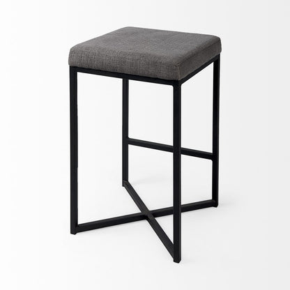 26" Gray And Black Fabric And Metal Backless Counter Height Bar Chair