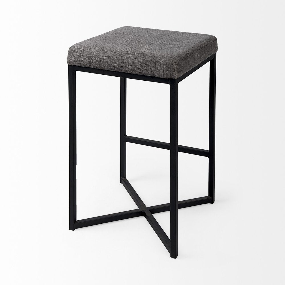 26" Gray And Black Fabric And Metal Backless Counter Height Bar Chair