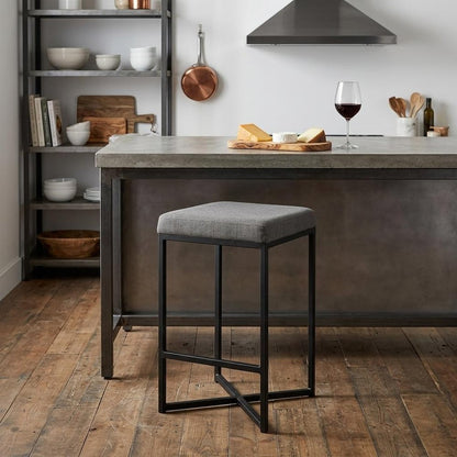 26" Gray and Black Fabric and Metal Backless Counter Height Bar Chair