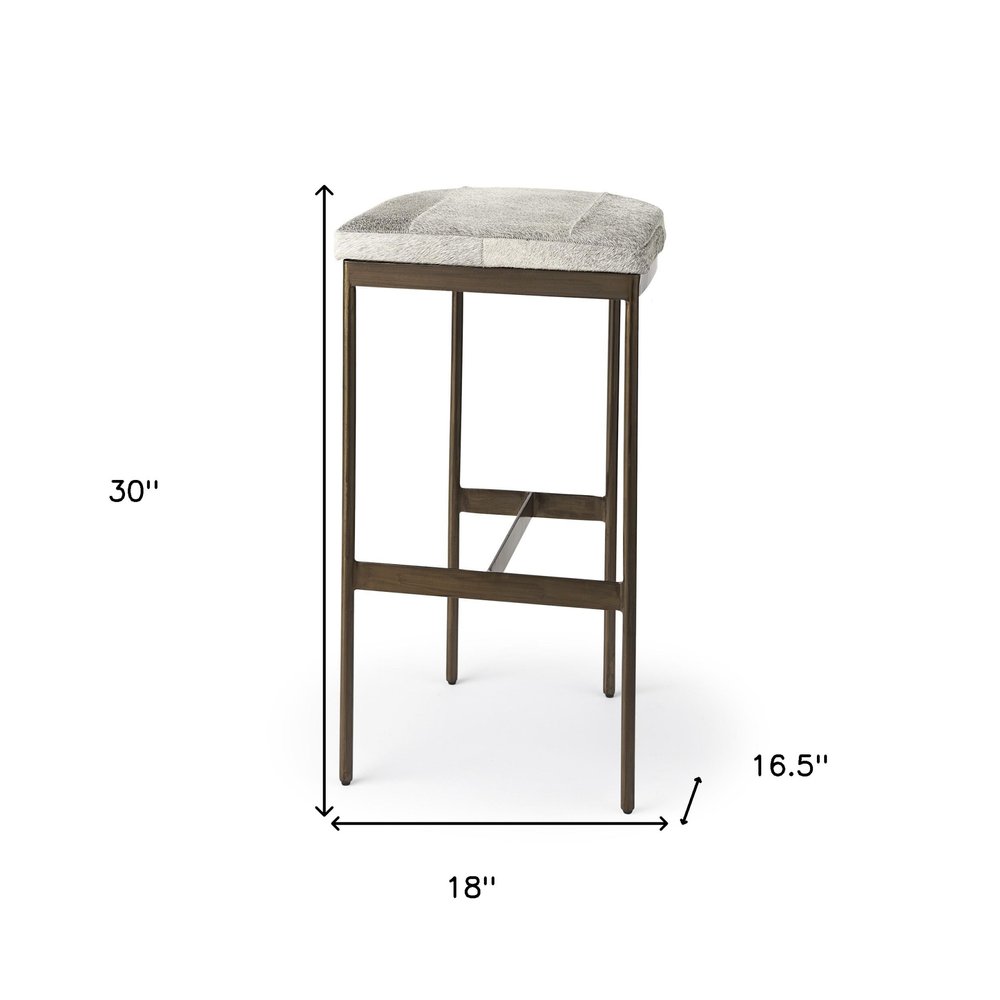 35" Gray and Gold Leather and Metal Backless Counter Height Bar Chair