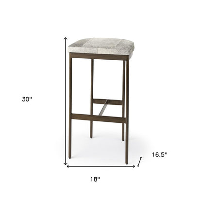 35" Gray and Gold Leather and Metal Backless Counter Height Bar Chair
