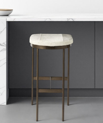 35" Gold Leather and Metal Backless Bar Chair