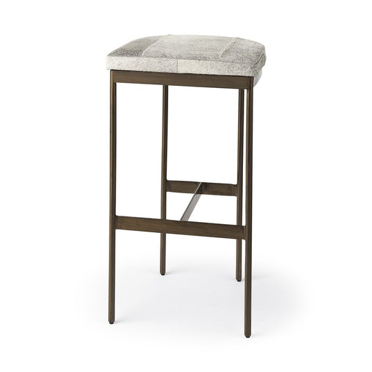 35" Gold Leather and Metal Backless Bar Chair