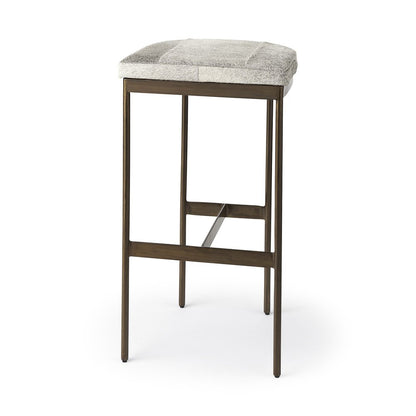 35" Gold Leather and Metal Backless Bar Chair