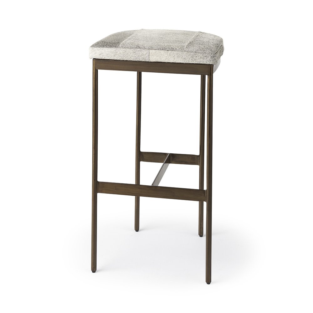 35" Gold Leather and Metal Backless Bar Chair