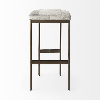 35" Gray and Gold Leather and Metal Backless Counter Height Bar Chair