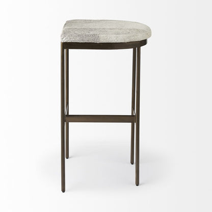 35" Gray And Gold Leather And Hair on Hide Leather And Metal Backless Counter Height Bar Chair