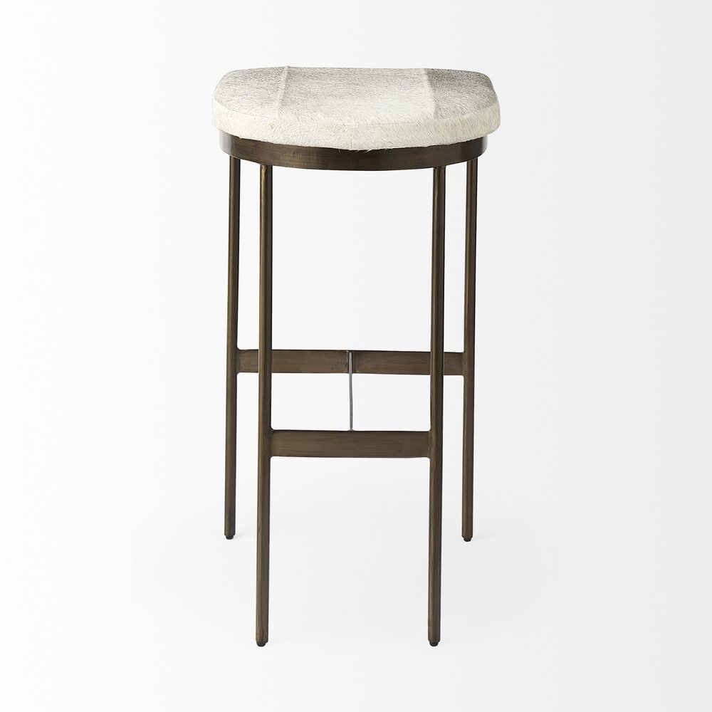 35" Gray and Gold Leather and Metal Backless Counter Height Bar Chair