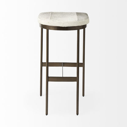 35" Gray and Gold Leather and Metal Backless Counter Height Bar Chair