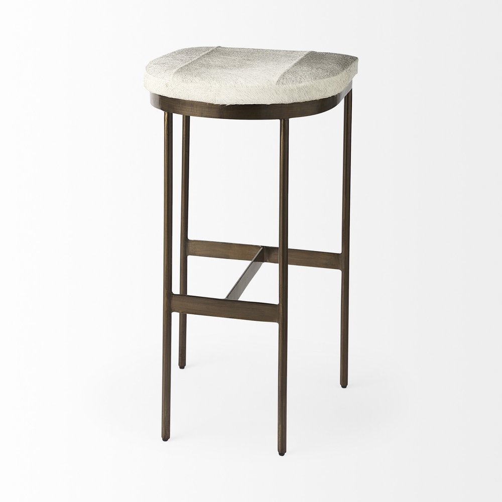 35" Gray and Gold Leather and Metal Backless Counter Height Bar Chair