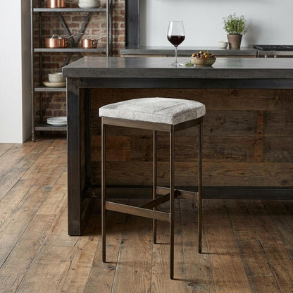 35" Gray and Gold Leather and Metal Backless Counter Height Bar Chair