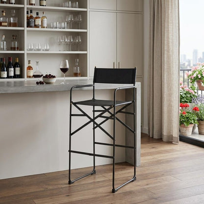 30" Black Leather And Metal Bar Height Bar Chair