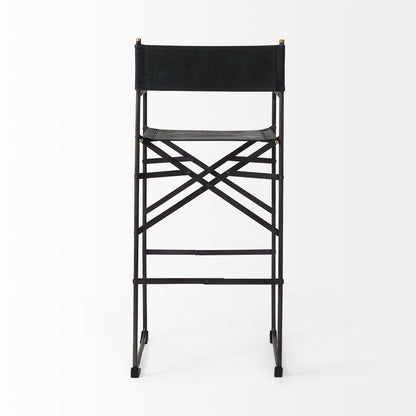 30" Black Leather And Metal Bar Height Bar Chair