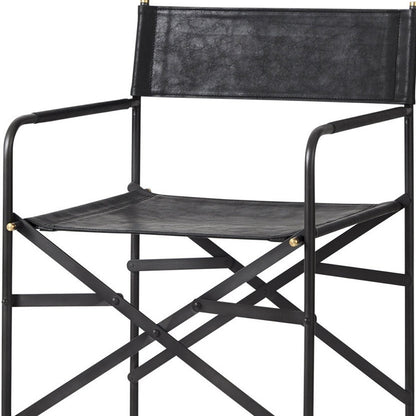 29" Black Leather And Iron Bar Chair