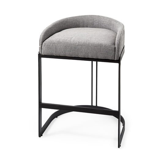 29" Gray and Black Fabric and Metal Low Back Bar Chair