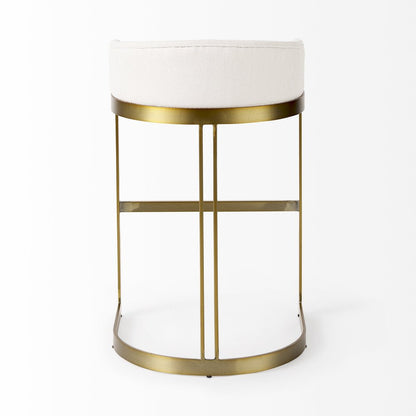 35" White and Gold Fabric and Metal Low Back Bar Chair