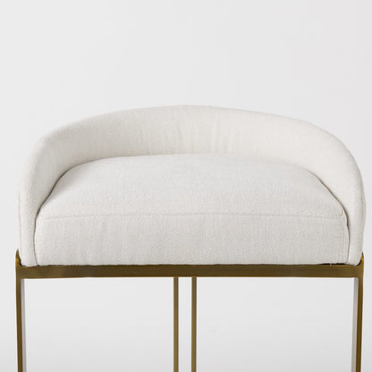 35" White and Gold Fabric and Metal Low Back Bar Chair