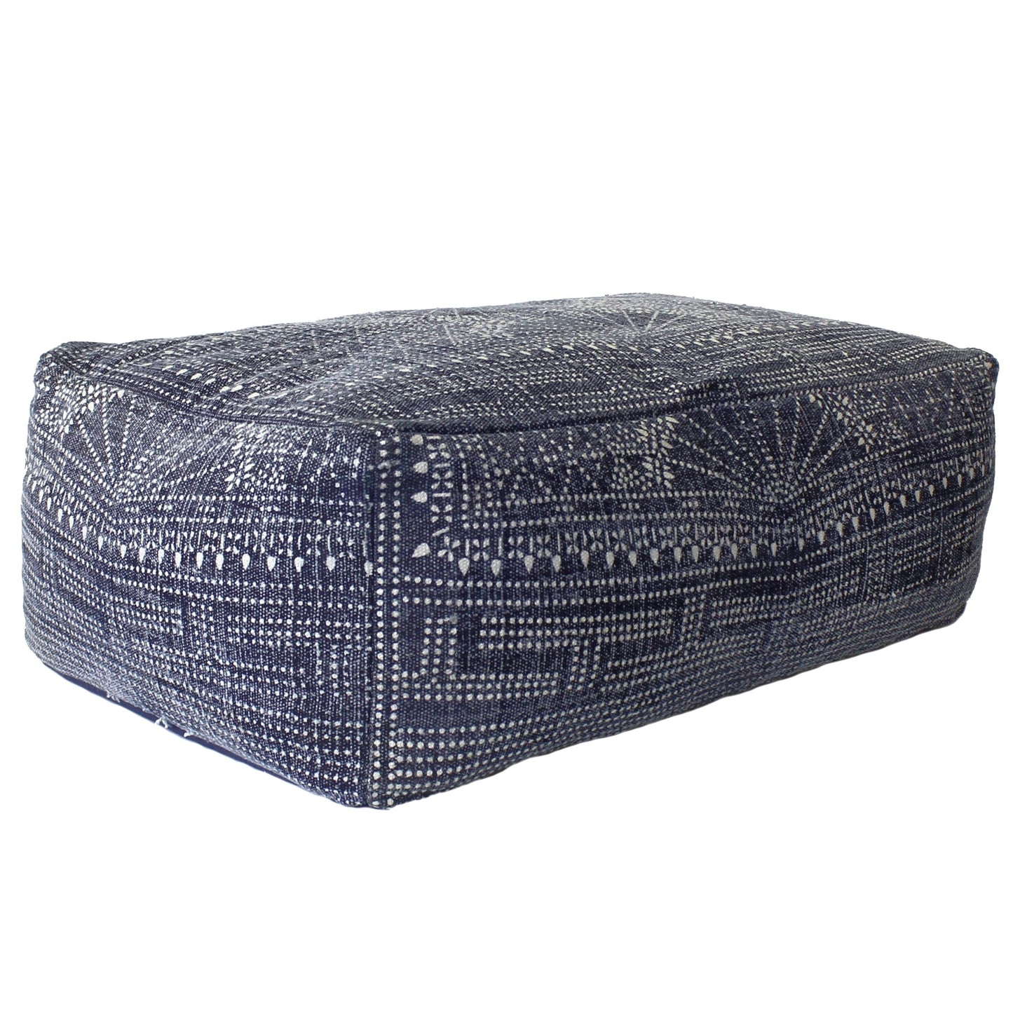 Navy Blue Patterned Rectangle Pouf