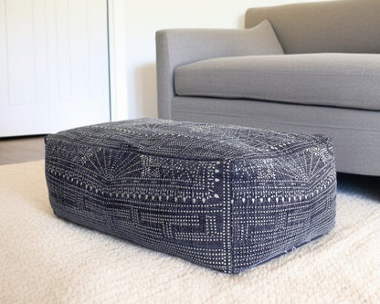 Navy Blue Patterned Rectangle Pouf