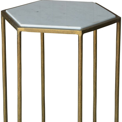 24" Brass And White Iron Round End Table