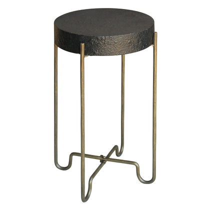 24" Brass And Black Iron Round End Table