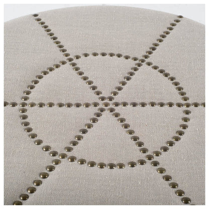 20" Cream Fabric Tufted Round Footstool