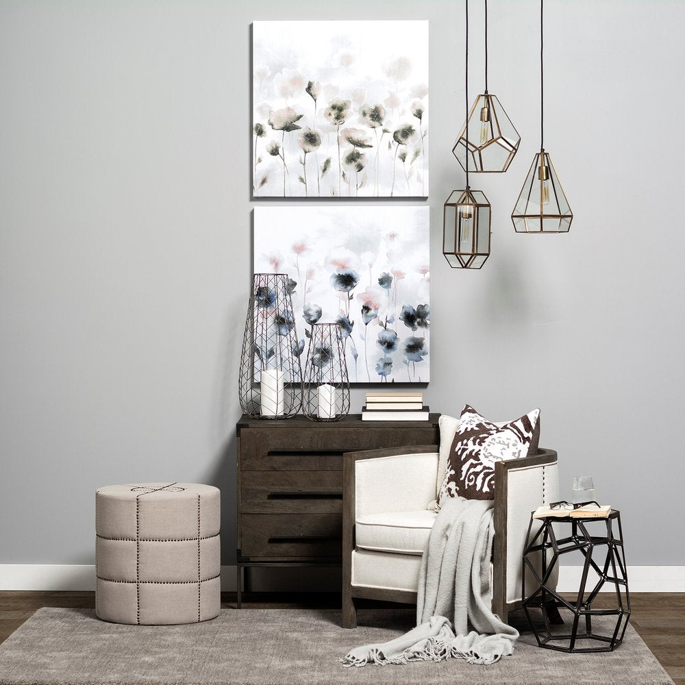 20" Cream Fabric Tufted Round Footstool