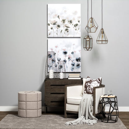 20" Cream Fabric Tufted Round Footstool