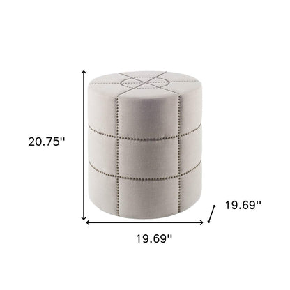 20" Cream Fabric Tufted Round Footstool