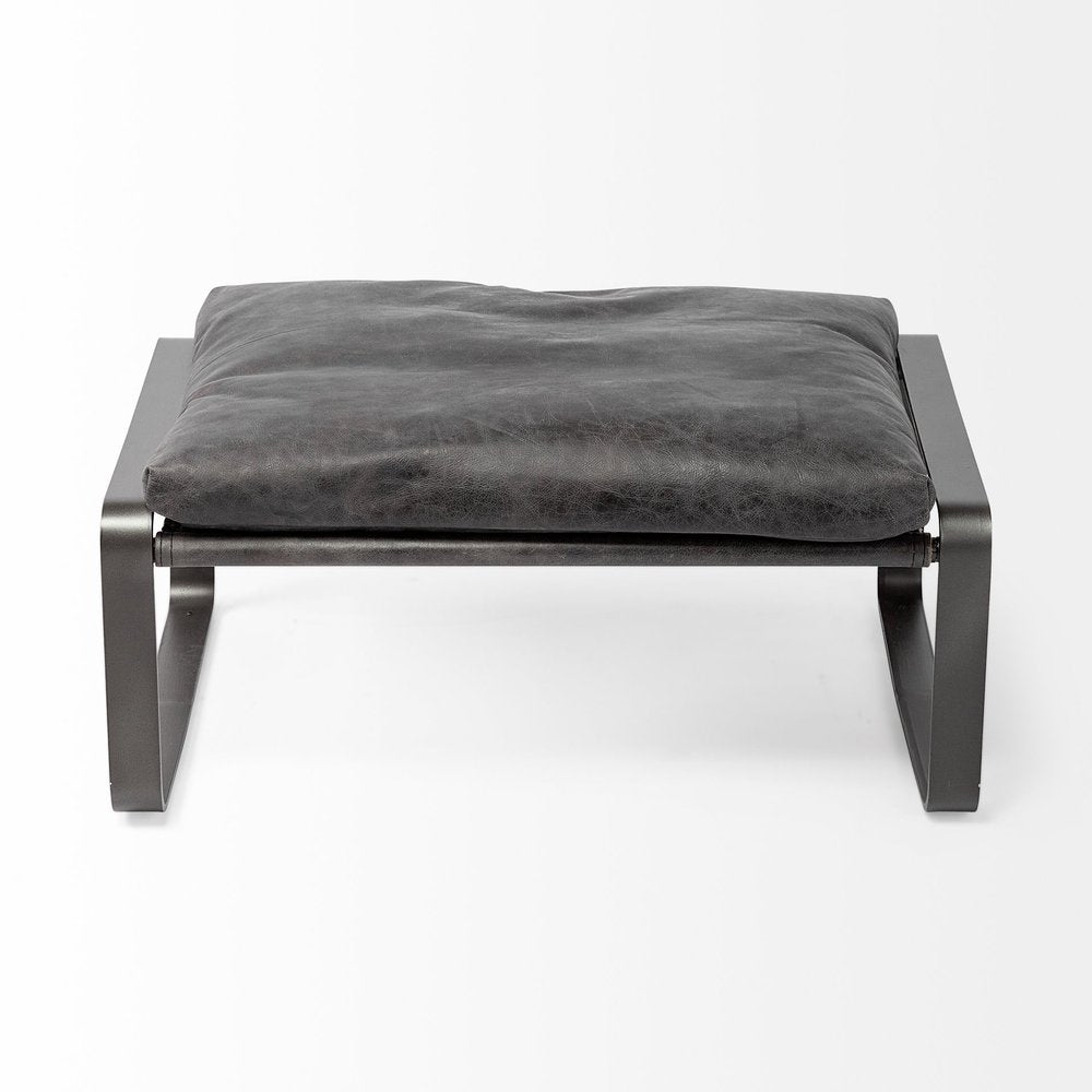27" Black Genuine Leather Ottoman