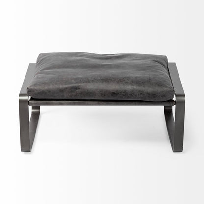 27" Black Genuine Leather Ottoman