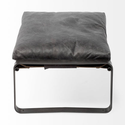 27" Black Genuine Leather Ottoman