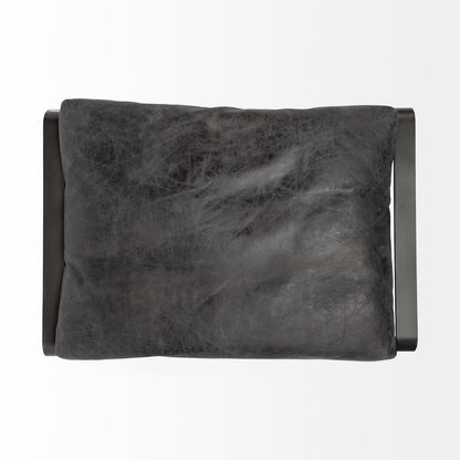 27" Black Genuine Leather Ottoman