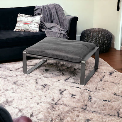 27" Black Genuine Leather Ottoman