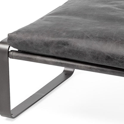 27" Black Genuine Leather Ottoman